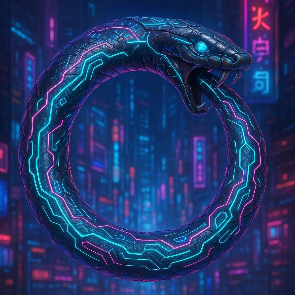 (AI) snake biting into its tail